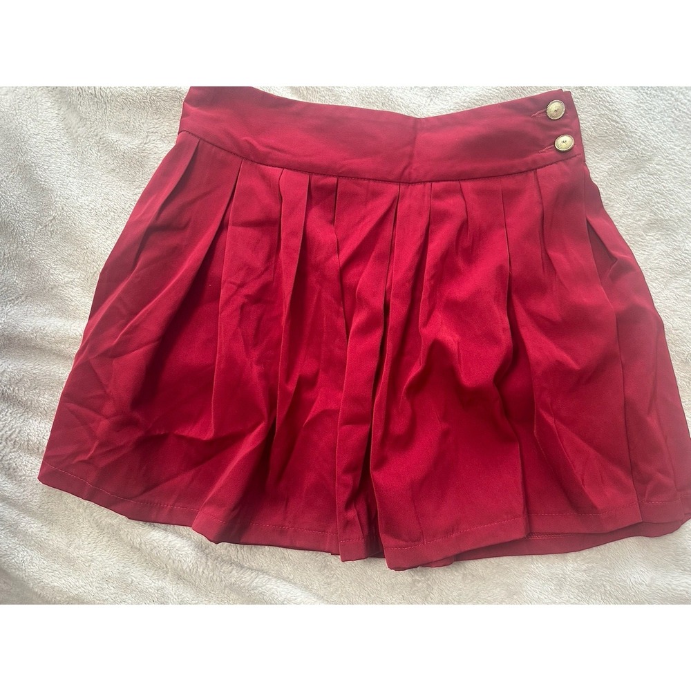 ChouYatou Skirt Red pleated Swing Skater Pleated Button Casual womens Sz M - Picture 1 of 4